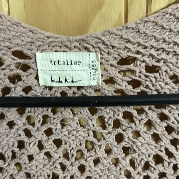 Nicole Miller Atelier Dust Rose Women's Open-Knit Cardigan Sweater - Picture 2 of 5